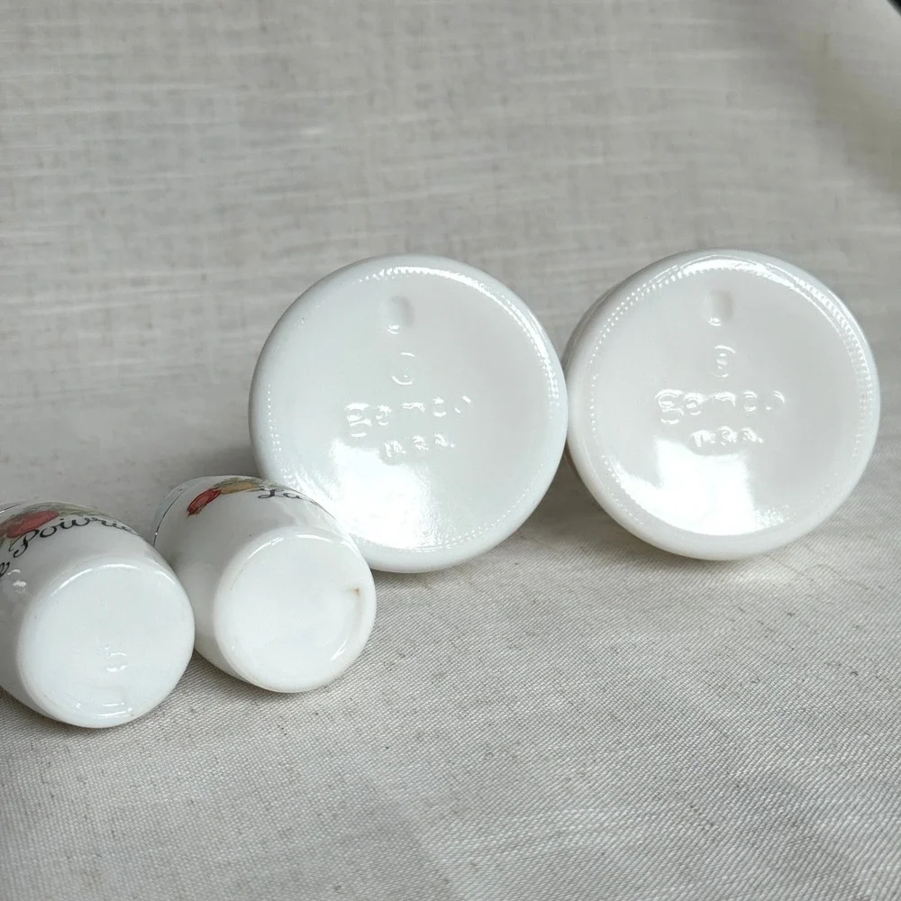 Vintage Milk Glass Oil Vinegar Salt Pepper Set French Vegetable Garden 4 Piece